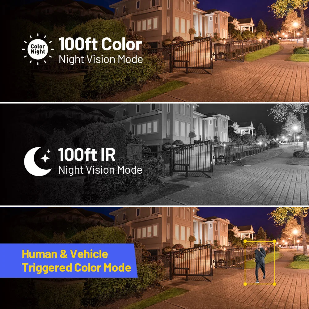 Outdoor Smart Dual Light PoE Security Camera Color IR Night Vision Built-in Microphone IP67 Smart Home H.265+