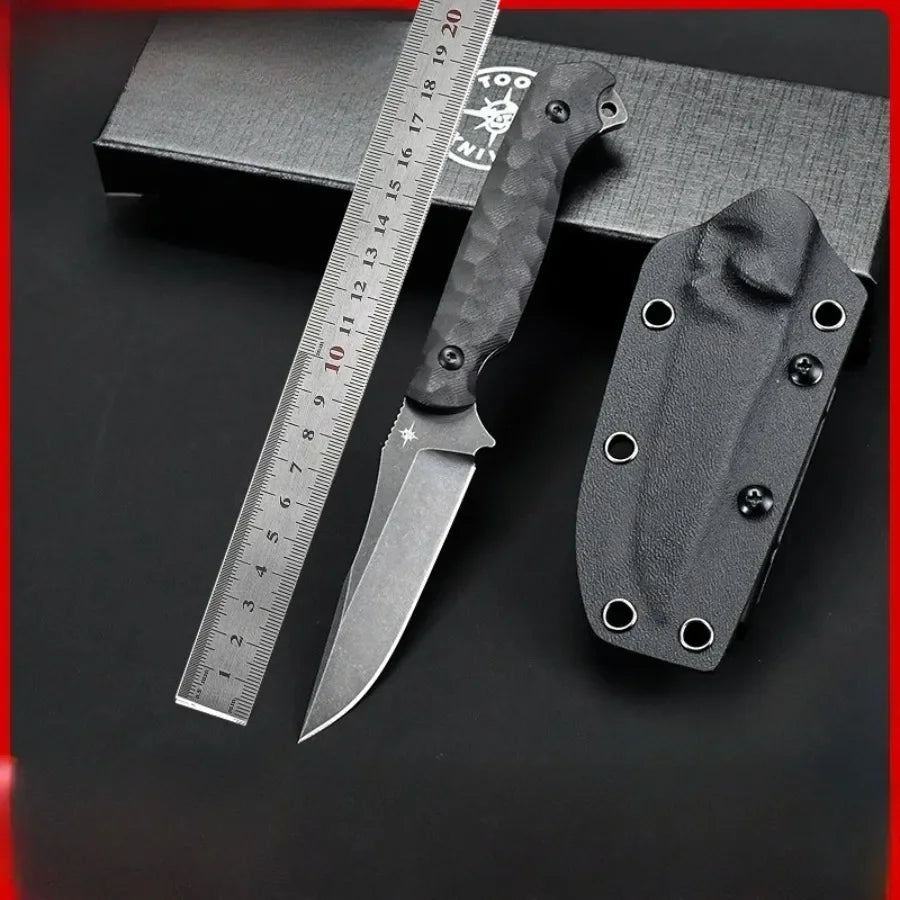 Straight Knife 9Cr13Mov Blade G10 Textured Handle Outdoor Tactical Knife - Self-defense Safety Tool