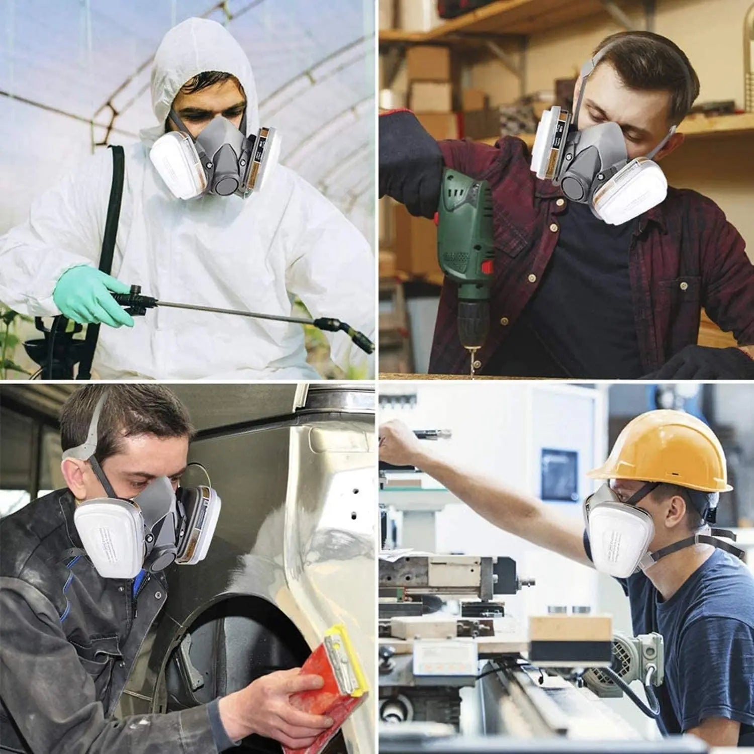 27in1 6200 Half Face Dust Gas Mask Respirator For Industrial Paint Spray Chemical Organic Vapor With Filters Protection