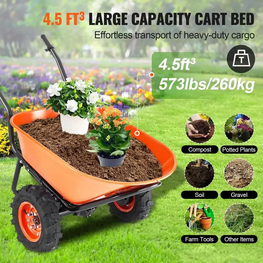 Electric Wheelbarrow Cart, 500W Powered Utility Garden Wagon Dump Cart, 4.5 Cu. Ft