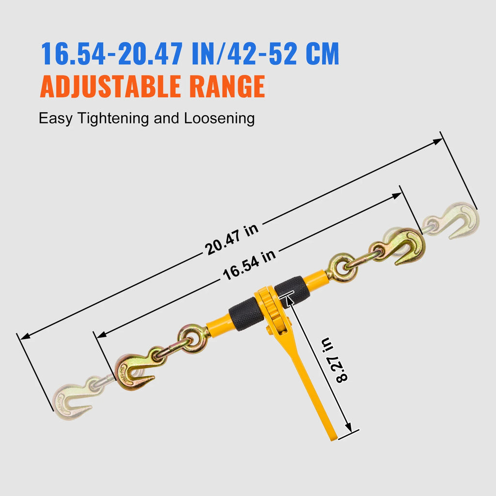 2/4pcs Ratchet Chain Binders 1/4"-5/16" Load Binder with 2 Hooks Tie Downs Tow Chain for Flatbed Trailer Transport