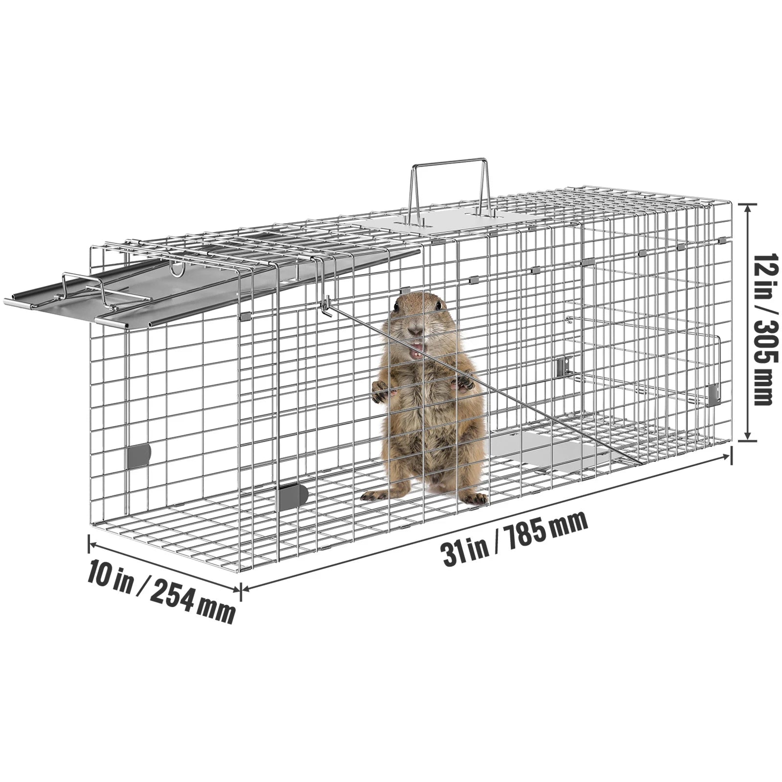 Live Animal Cage Trap Humane Cat Trap Galvanized Iron Folding Animal Trap with Handle for Rabbits Stray Cats Squirrels