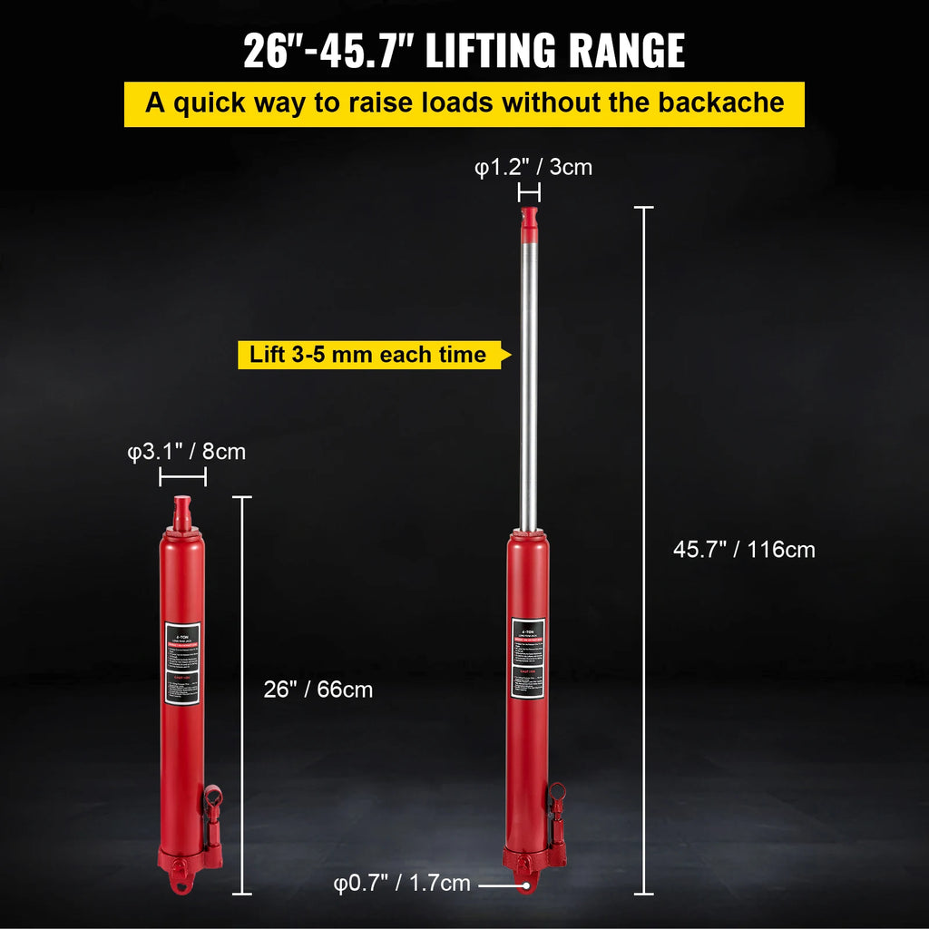 Hydraulic Long Ram Jack 8 Tons/17363 lbs Clevis Base Manual Cherry Picker for Garage/Shop Cranes Engine Lift Hoist Red