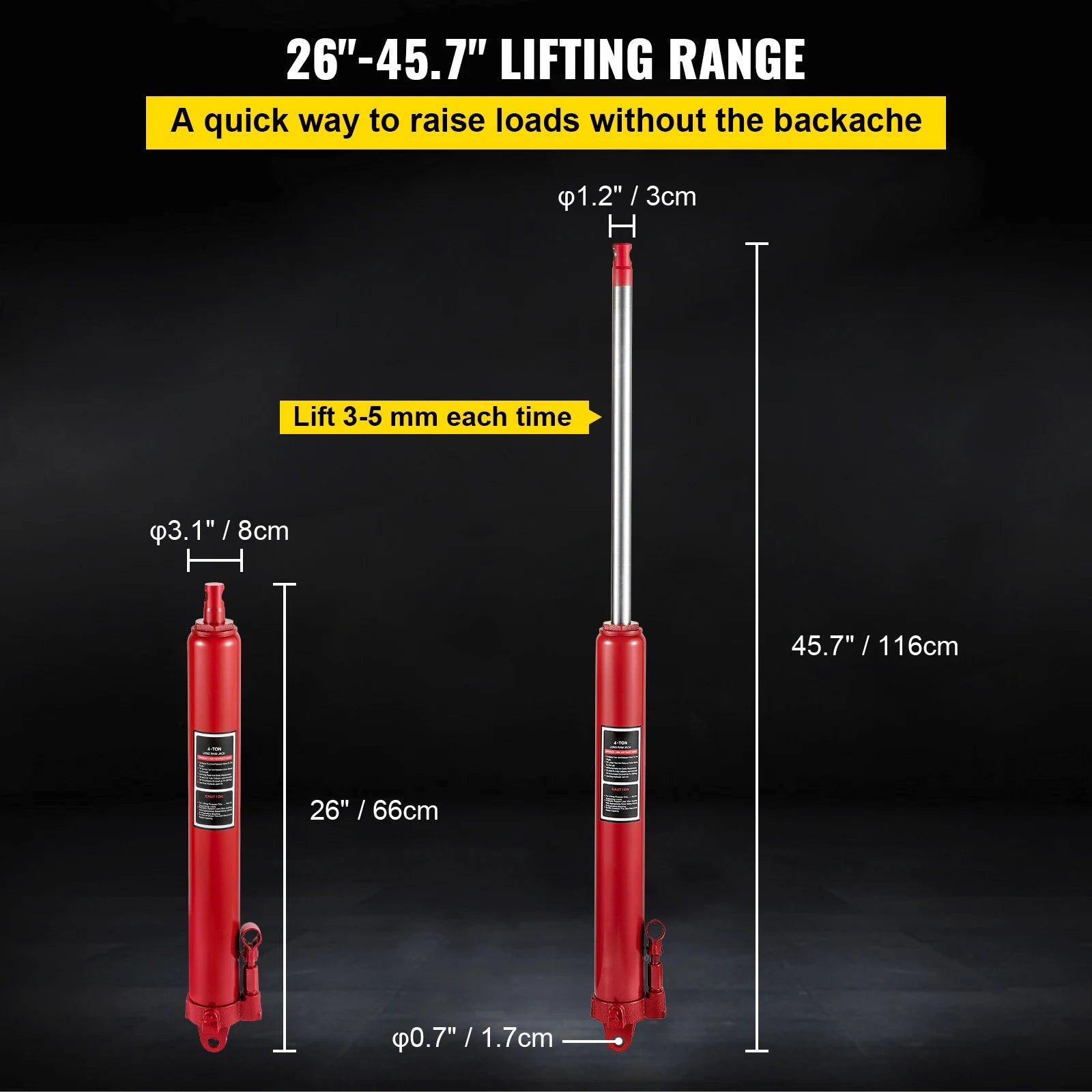 Hydraulic Long Ram Jack 8 Tons/17363 lbs Clevis Base Manual Cherry Picker for Garage/Shop Cranes Engine Lift Hoist Red