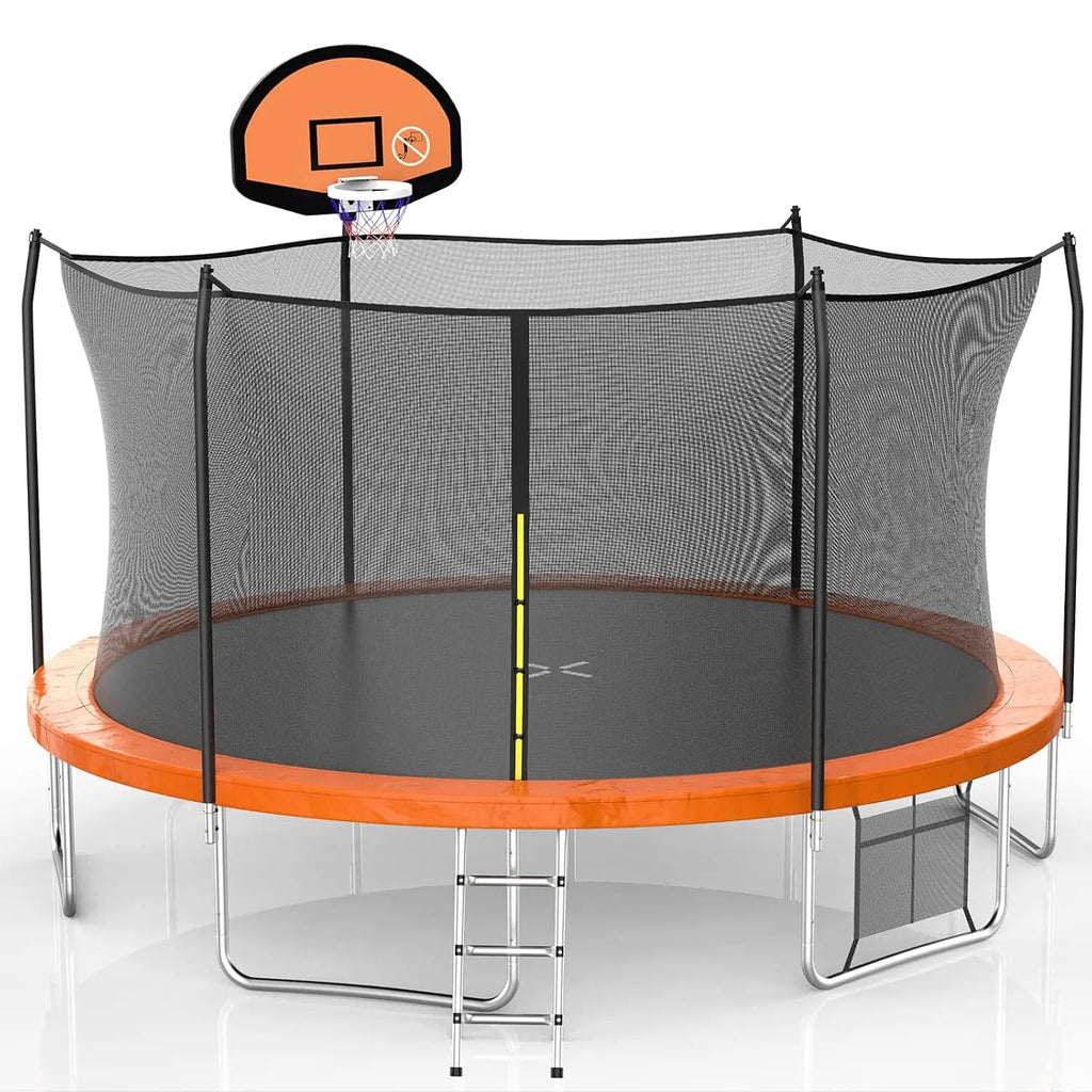 15 FT Trampoline for Kids, Trampoline with Basketball Hoop, Recreational Outdoor Trampolines with Storage Bag and, Customized