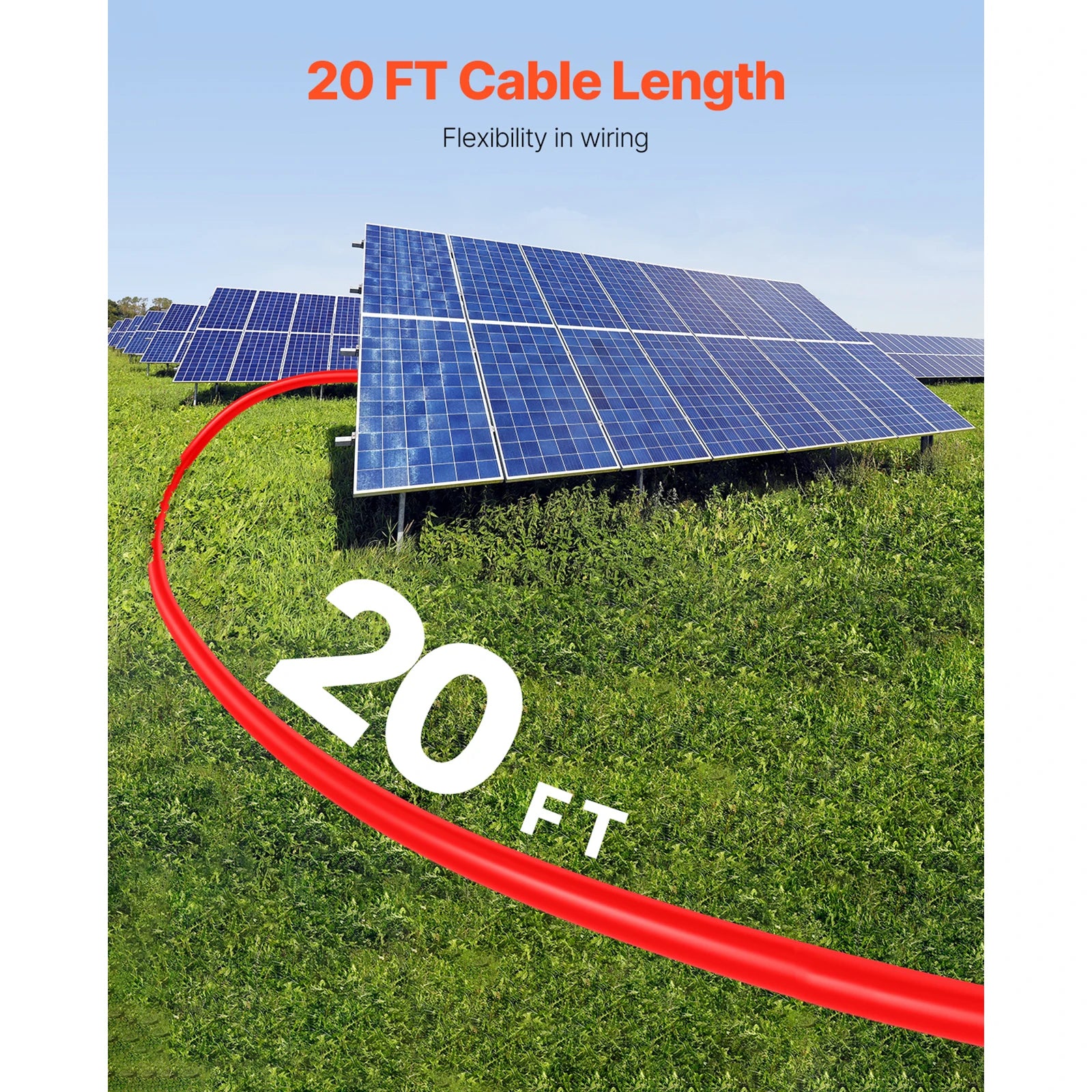 Solar Panel Extension Cable 20FT Black + 20FT Red / 30FT Black + 30FT Red / 50FT Black + 50FT Red / 100FT Black + 100FT Red 10AWG with Female & Male Waterproof Connectors 6mm² PV Cable for Home Ship