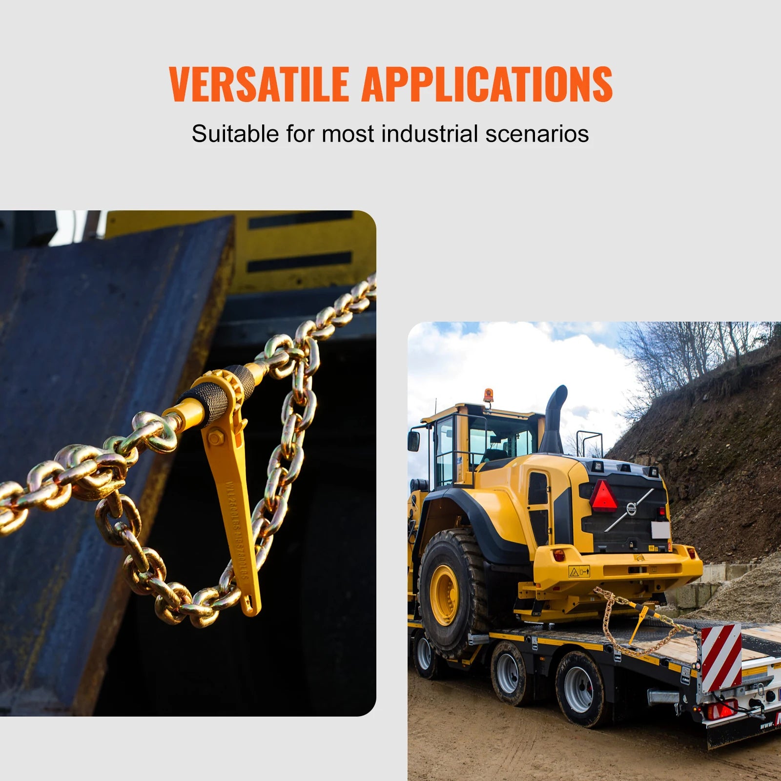 2/4pcs Ratchet Chain Binders 1/4"-5/16" Load Binder with 2 Hooks Tie Downs Tow Chain for Flatbed Trailer Transport