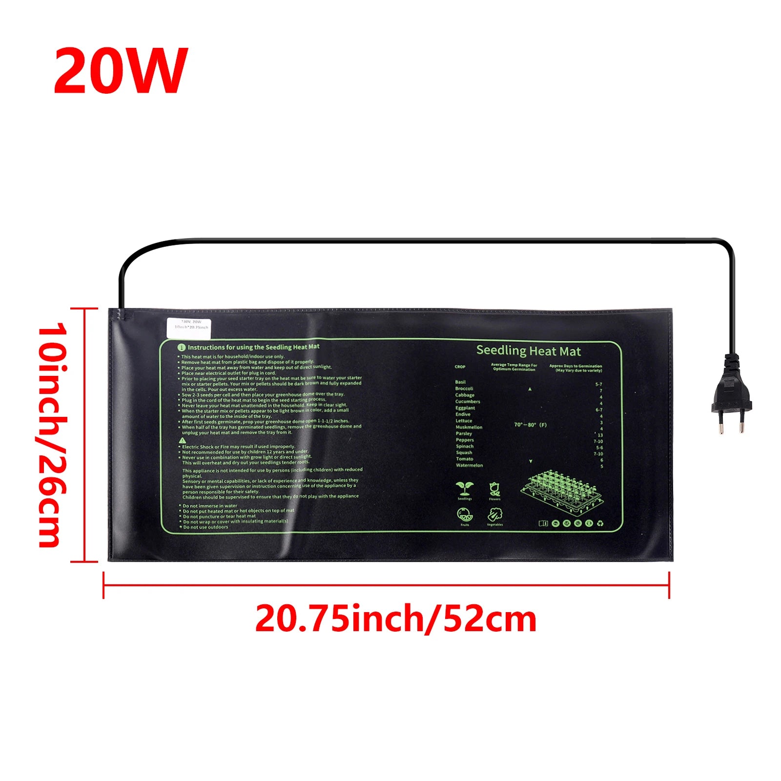 20W Seedling Heat Mat Plant Seed Germination  Starter Pad Greenhouse Seedling Heating Mat Waterproof