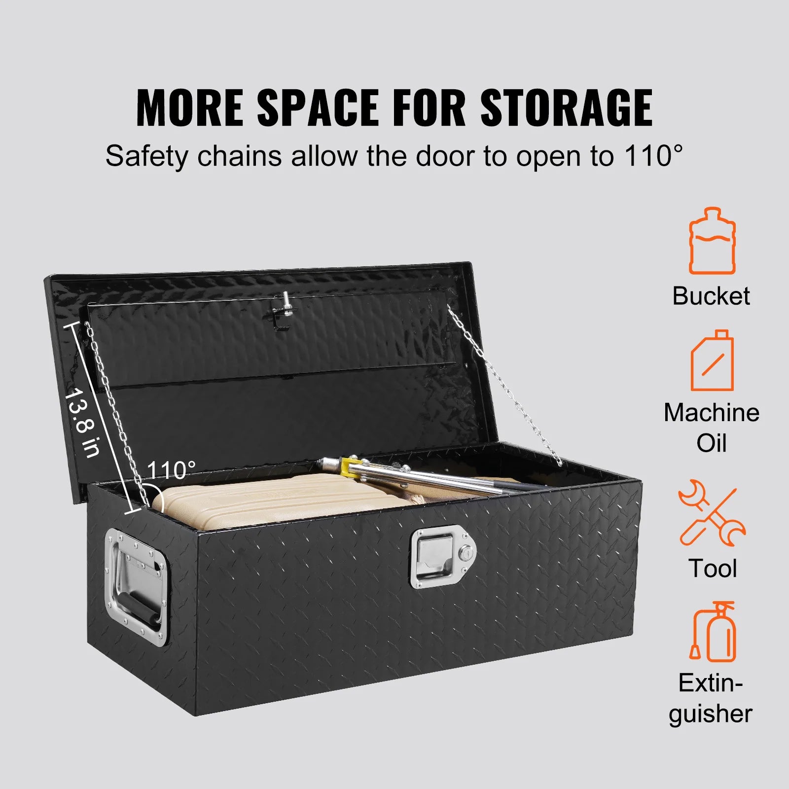 Heavy Duty Aluminum Truck Bed Tool Box, Diamond Plate Tool Box with Side Handle and Lock Keys for Pickup, Truck Bed, RV