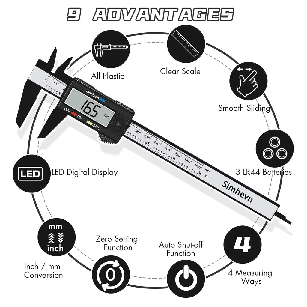 Electronic Digital Caliper, Inch and Millimeter Conversion, LCD Screen Display 0-6” Caliper Measuring Tool, Auto Power Off