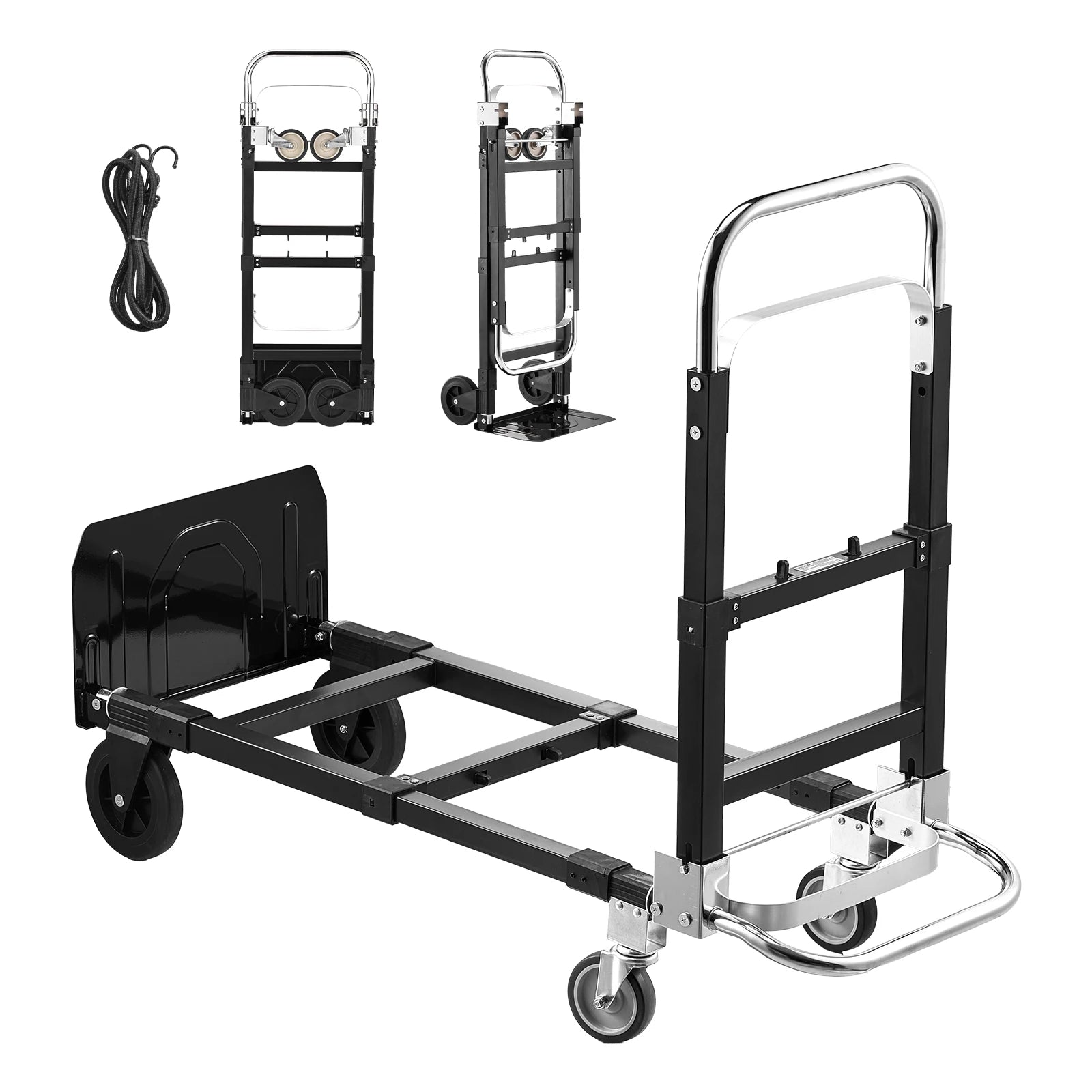 2 in 1 Folding Hand Truck 500lb Load Capacity for 4-Wheel Mode Convertible Hand Truck Dolly with Wheels for Moving Home