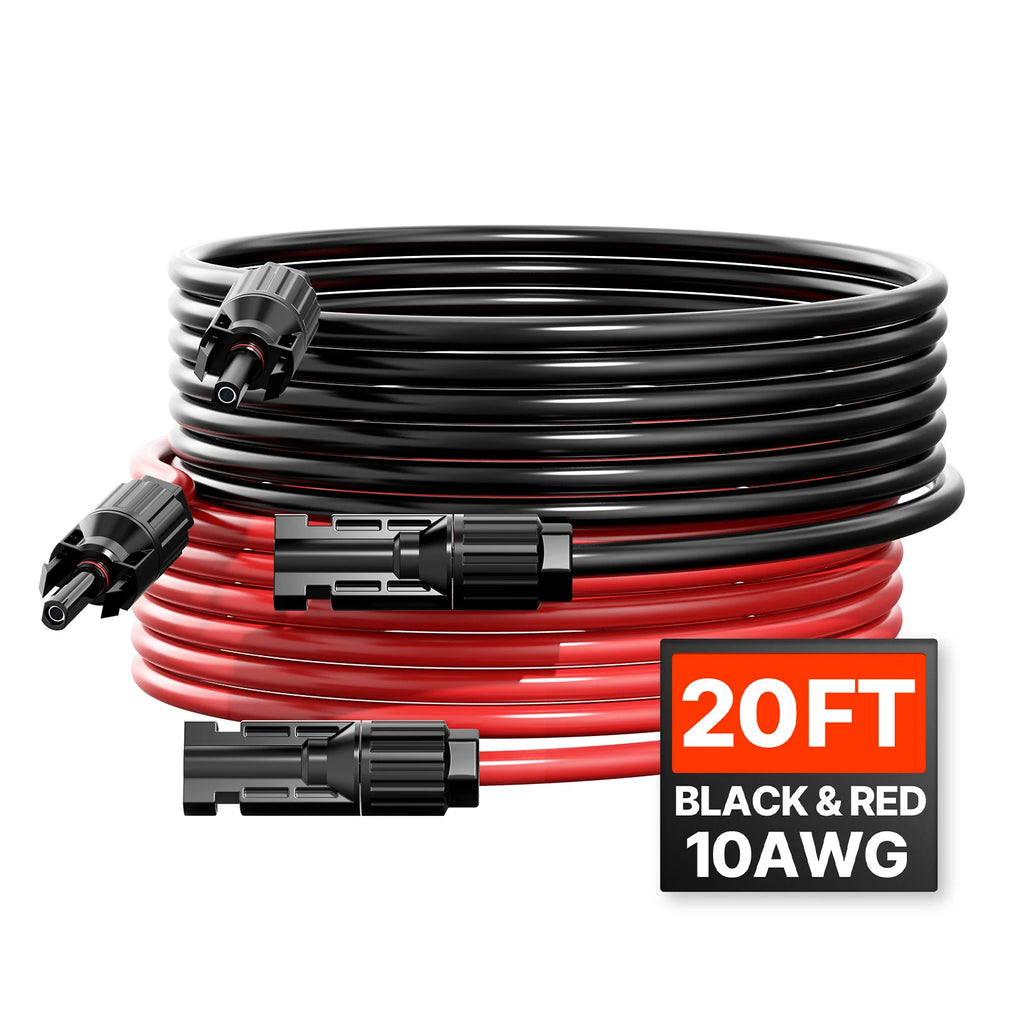 Solar Panel Extension Cable 20FT Black + 20FT Red / 30FT Black + 30FT Red / 50FT Black + 50FT Red / 100FT Black + 100FT Red 10AWG with Female & Male Waterproof Connectors 6mm² PV Cable for Home Ship