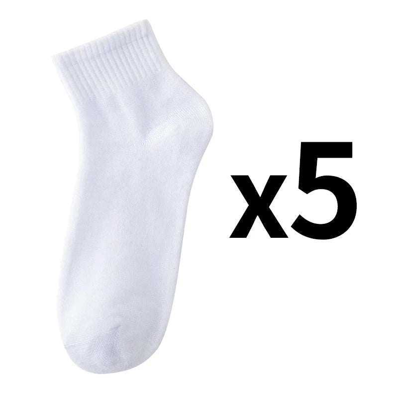 5 Pairs/Lot Black White Men's Socks Business Solid Color Casual Simple Versatile Breathable Cotton Sports Mesh Short Socks