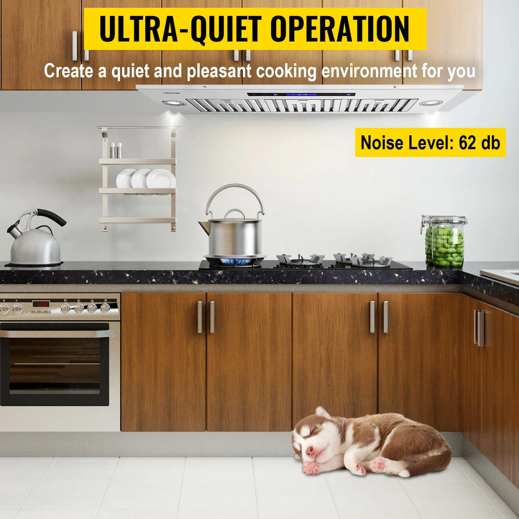 Built-in Range Hood 800/900CFM 3/4-Speed 30/36 Inch Stainless Steel with LED Lights Baffle Filters Ducted Convertible
