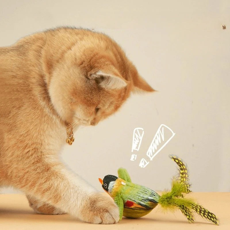 Wall Hanging Sound Sensing Realistic Bird Plush Catnip Toy Interactive Kitten Chasing Teaser Indoor Pet Entertainment Play Accessory