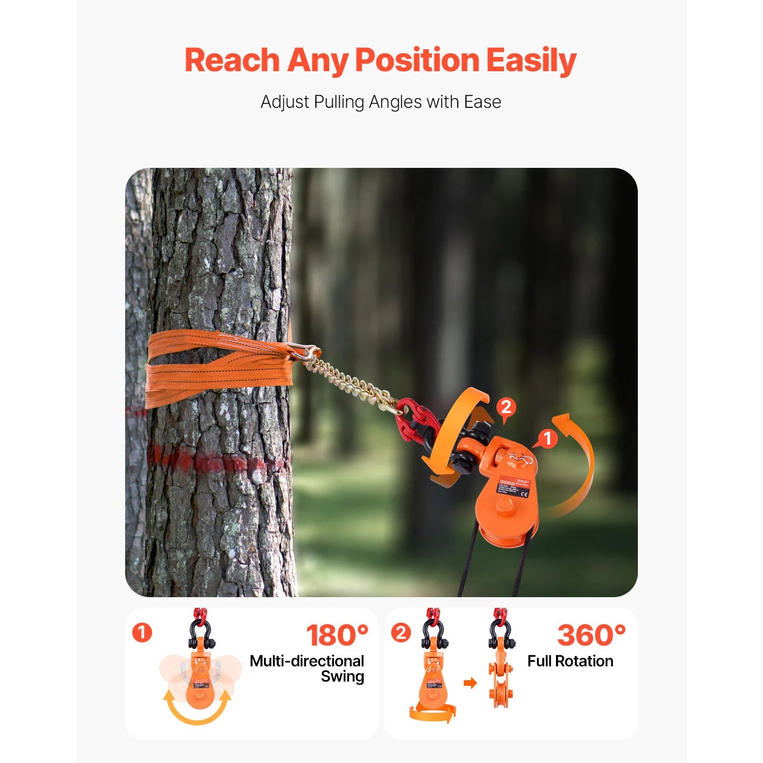 2T Snatch Block Pulley System with G80 Chain & Swivel Shackle 3"Sheave for 3/8" Rope Towing Recovery on Truck Rollback