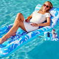 Adjustable Backrest Pool Floats-Tropical Leaves Pool Lounger Floaties Adults with Cup Holders Inflatable Tanning Float