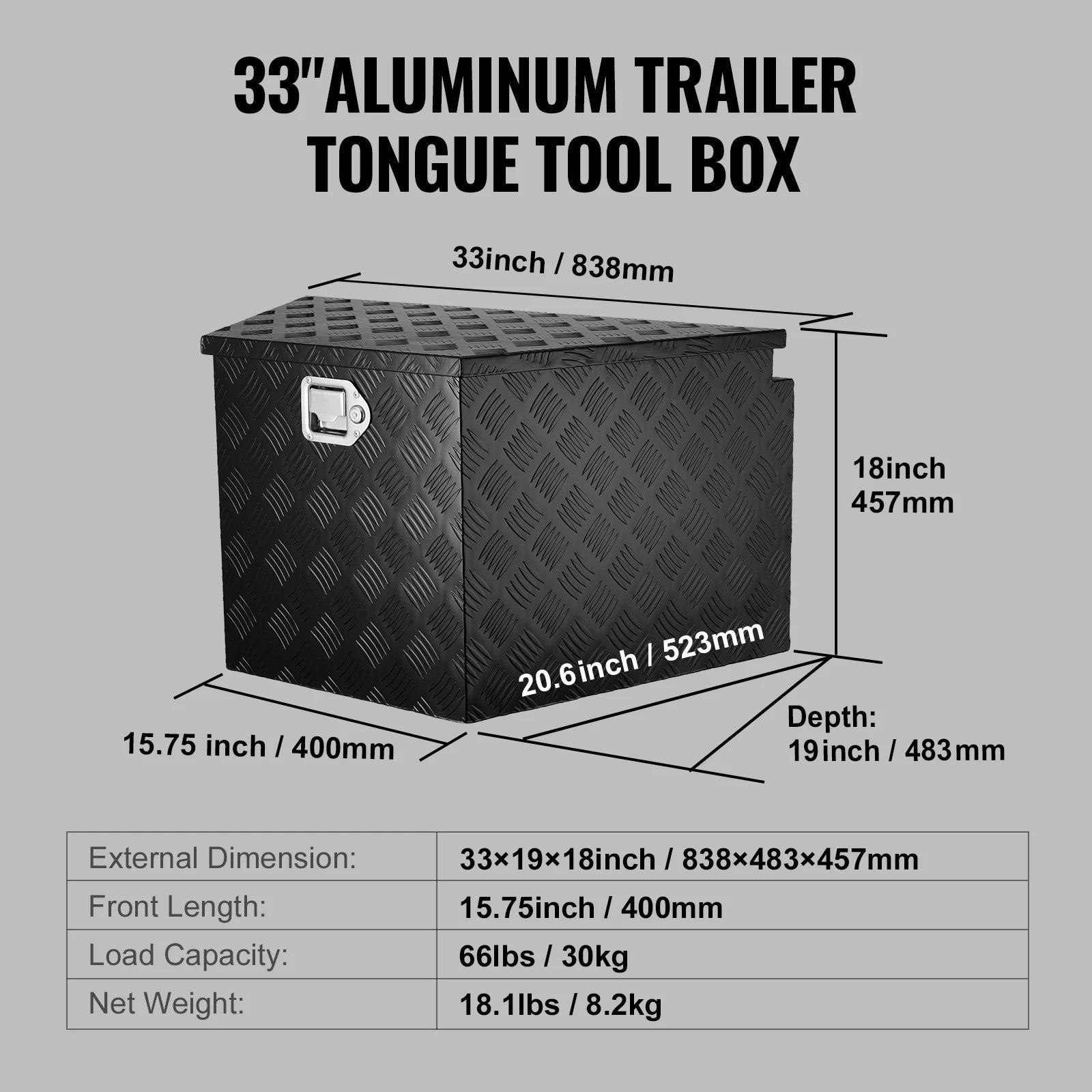 Trailer Tongue Box, Aluminum Alloy Diamond Plate Tongue Box Tool Chest, Heavy Duty Trailer Box Storage for Pickup Truck