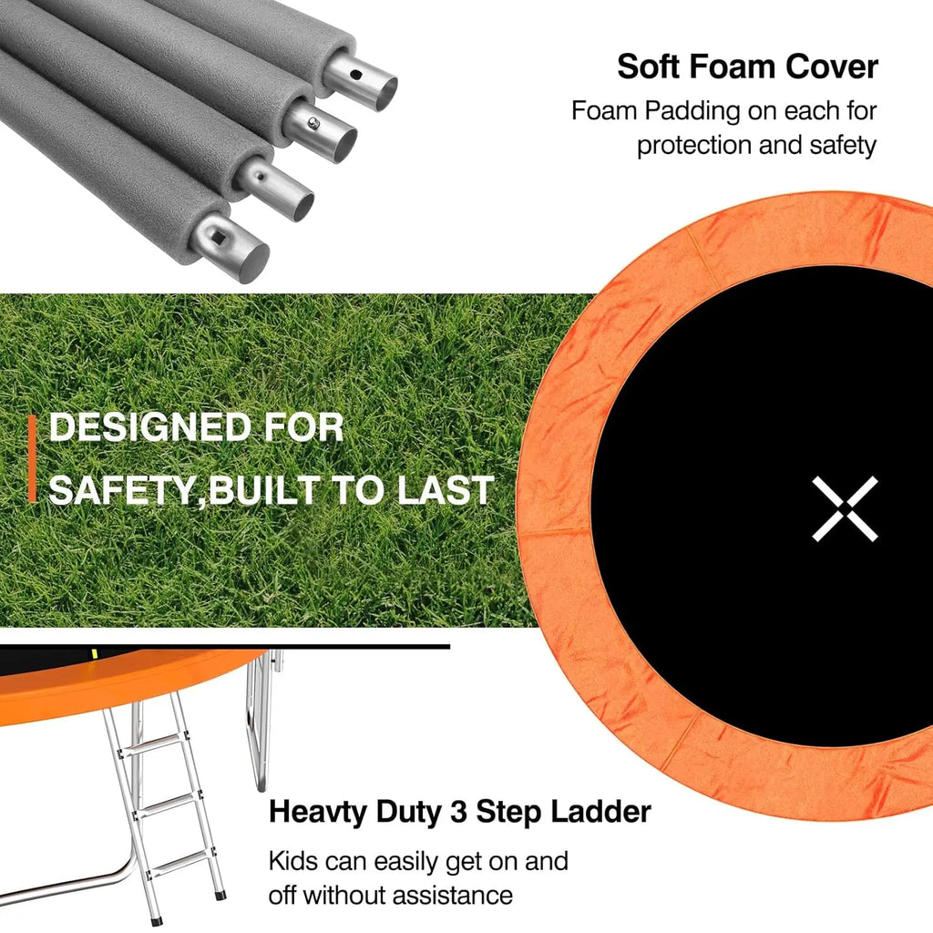15 FT Trampoline for Kids, Trampoline with Basketball Hoop, Recreational Outdoor Trampolines with Storage Bag and, Customized