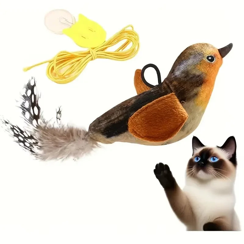 Wall Hanging Sound Sensing Realistic Bird Plush Catnip Toy Interactive Kitten Chasing Teaser Indoor Pet Entertainment Play Accessory