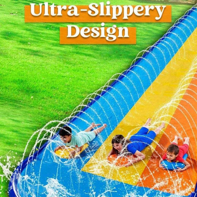 22.5ft Lawn Triple Water Slide with 3 BodyBoards Water Summer Toy with Build in Advanced Sprinkler for Backyard Summer Fun