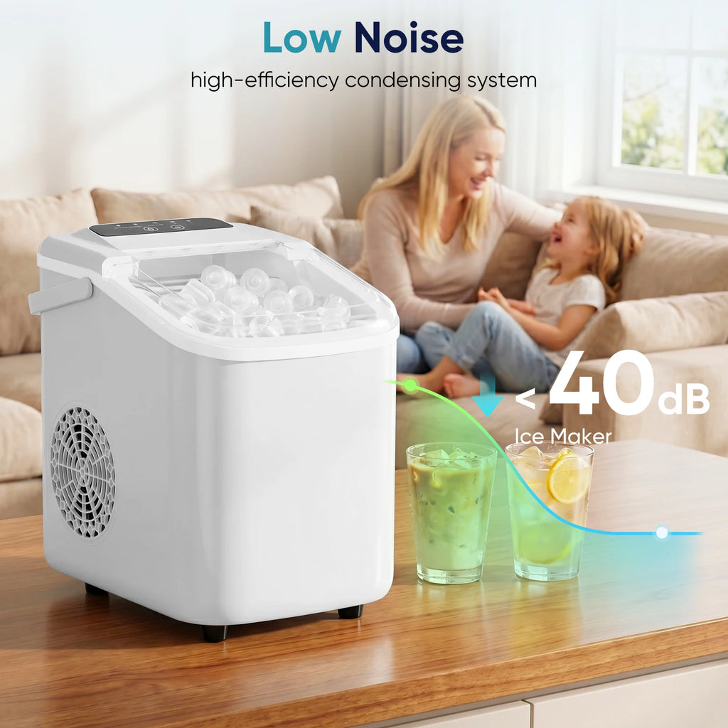 Small Portable Ice Machine Countertop Ice Maker with Scoop Basket and Handle 9 Ice Cubes Ready in 6 Mins 26.5lbs in 24Hrs for Home Kitchen Party