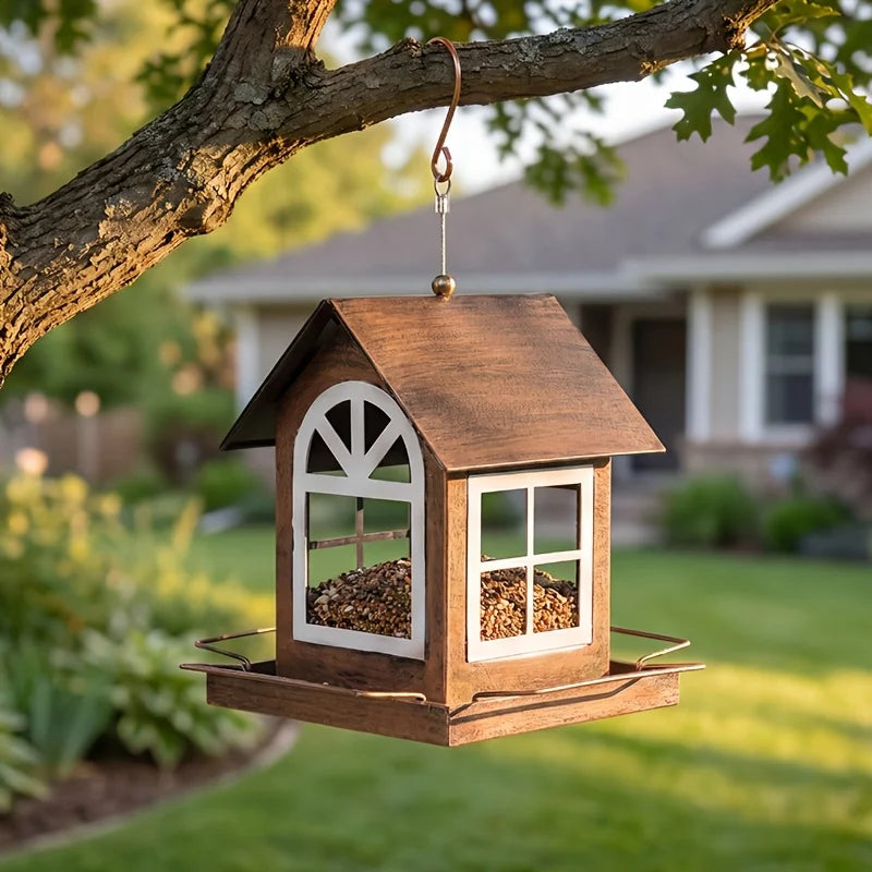 Outdoor Bird Feeder, Large Capacity Hanging Bird Feeder for Wild Birds, Attracts Chickadees Hummingbirds Goldfinches Cardinals Finches Sparrows, Rustic Metal Decorative Birdfeeder, Gift for Bird Lovers Women Men, Mother'S Day