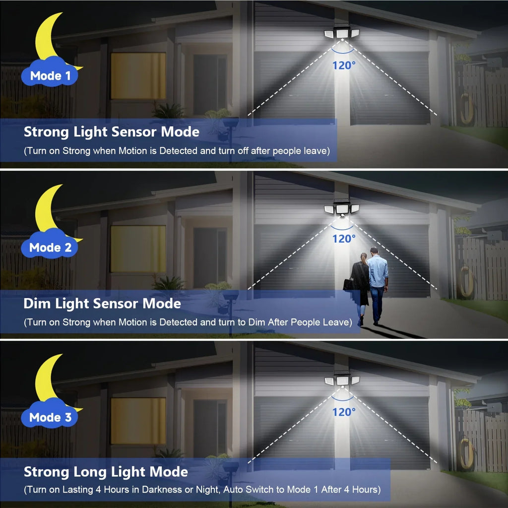 (5/4/3/2/1 pcs) 3-Head Solar Outdoor Light, Motion Sensor Security Light with Wireless Remote Control