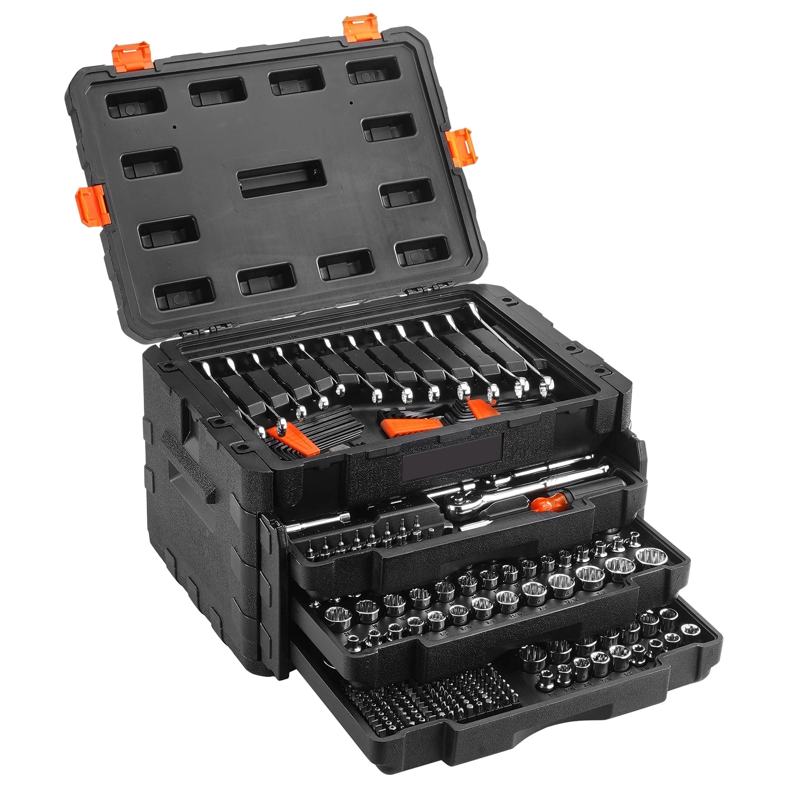 Mechanics Tool Set and Socket Set 1/4" 3/8" 1/2" Drive Deep Standard Sockets 450 Pcs SAE and Metric Mechanic Tool Kit