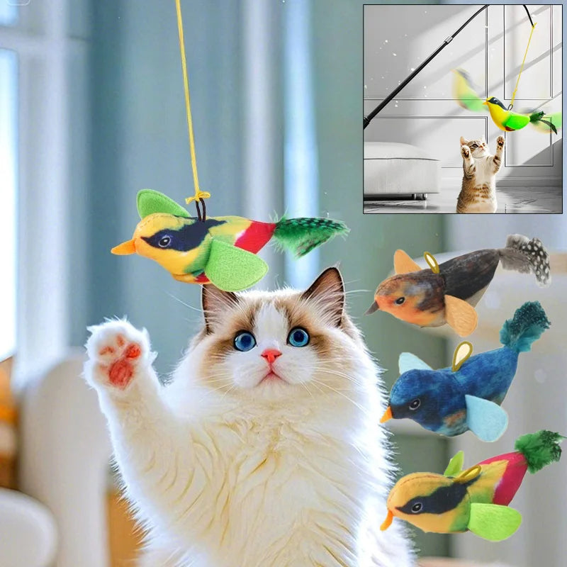 Wall Hanging Sound Sensing Realistic Bird Plush Catnip Toy Interactive Kitten Chasing Teaser Indoor Pet Entertainment Play Accessory