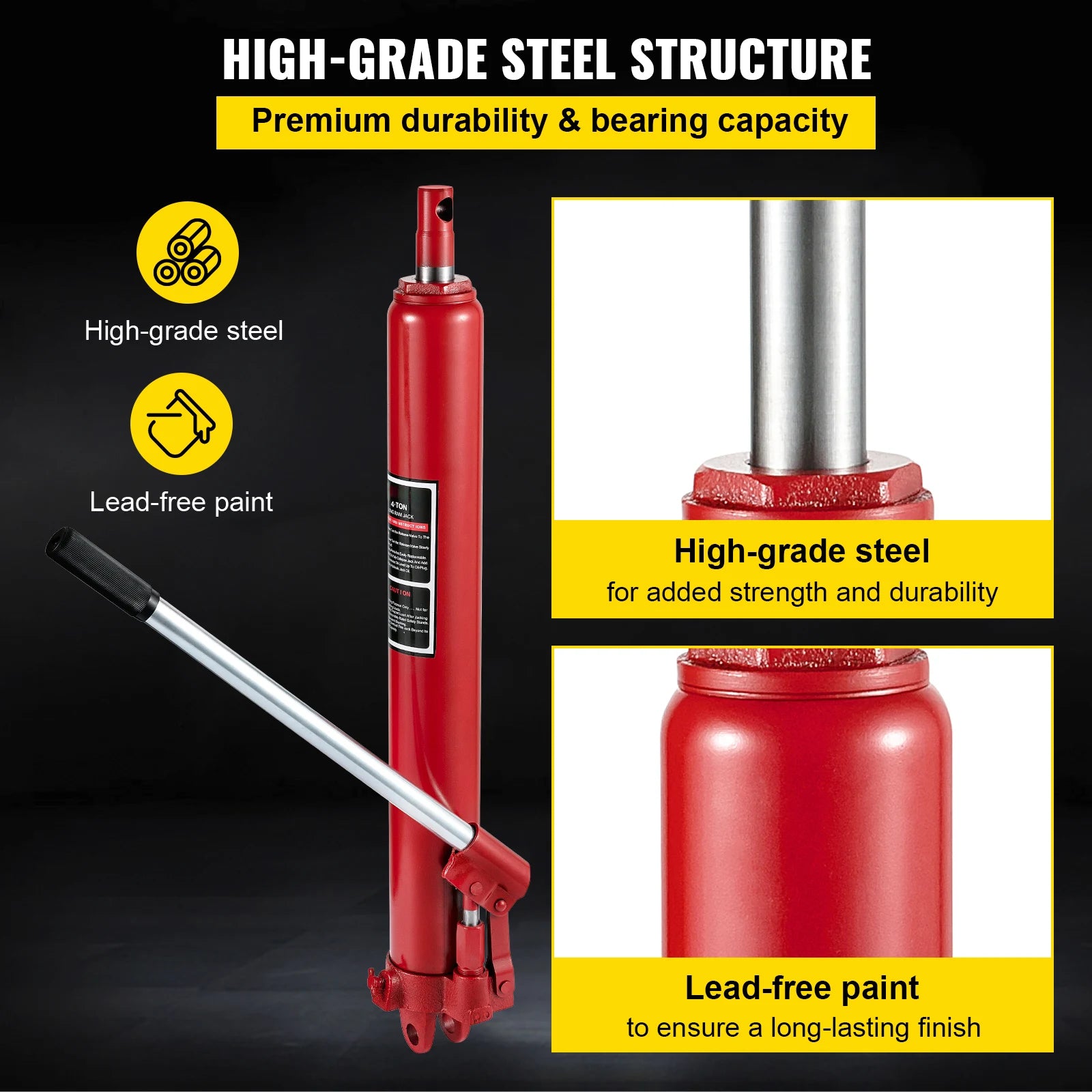 Hydraulic Long Ram Jack 8 Tons/17363 lbs Clevis Base Manual Cherry Picker for Garage/Shop Cranes Engine Lift Hoist Red