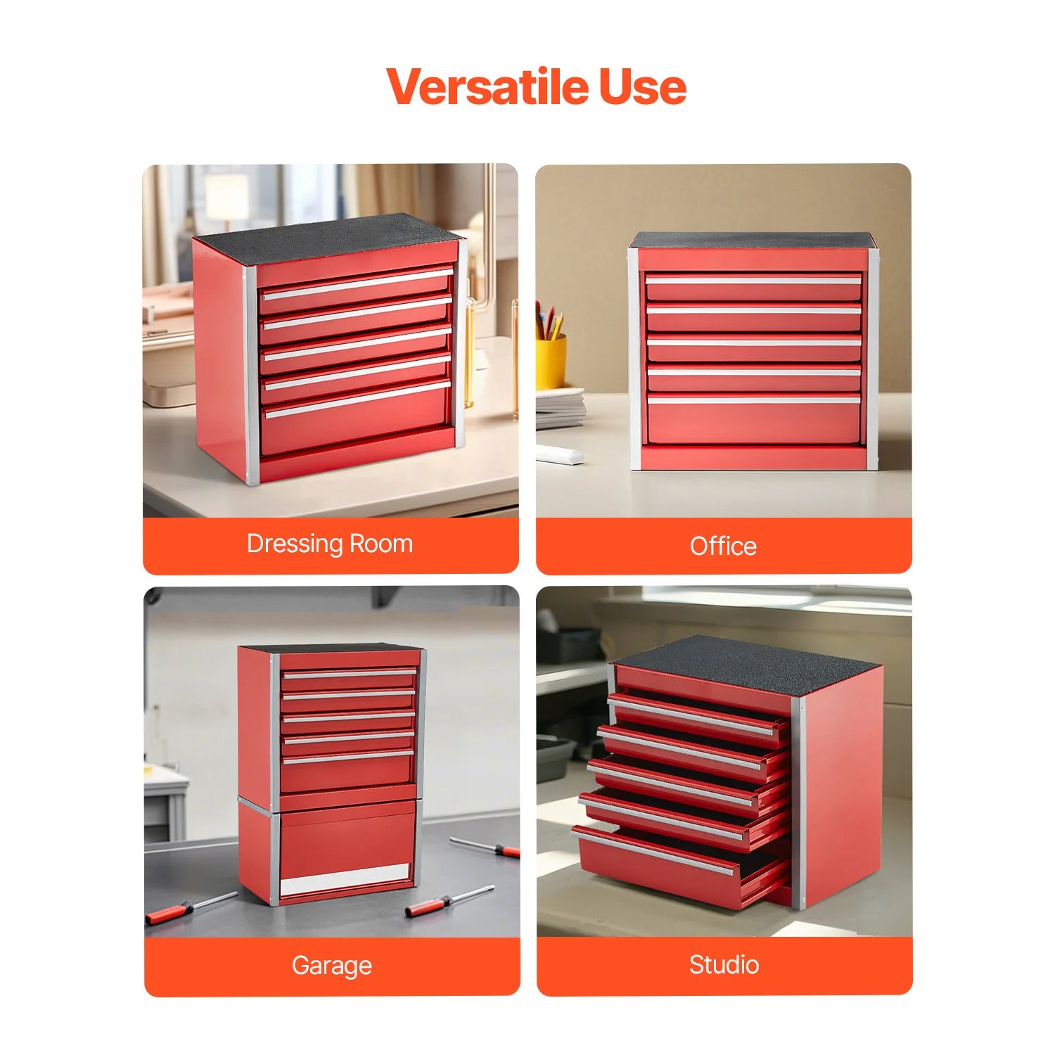 5-Drawer 8.6in Metal Tool Box Red/Black Portable Small Tool Chest with PP Feet Pads for Garage Workshop Tools Storage