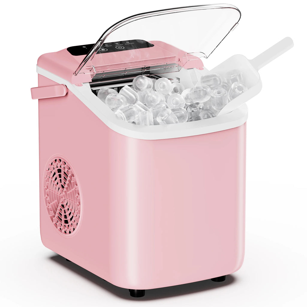 Small Portable Ice Machine Countertop Ice Maker with Scoop Basket and Handle 9 Ice Cubes Ready in 6 Mins 26.5lbs in 24Hrs for Home Kitchen Party