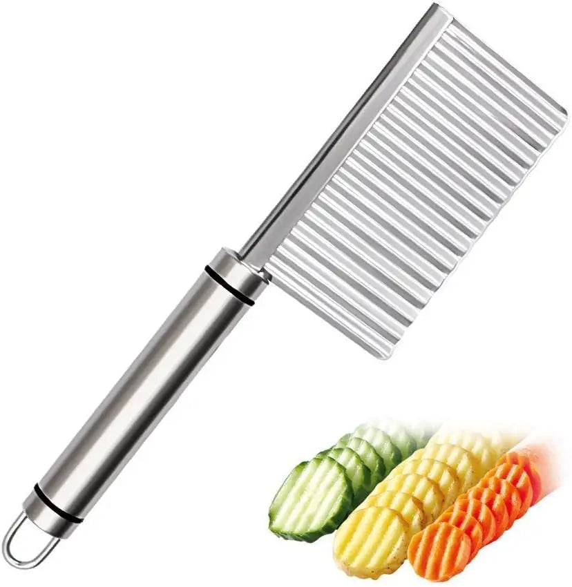 Wavy French Fry Cutter 23cm, Crinkle Cutter for Potatoes, Carrots, Stainless Steel Kitchen Knife