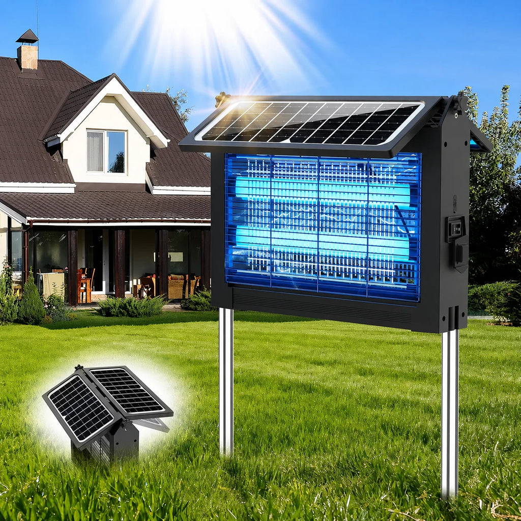 Solar Bug Zapper Outdoor, 4500V Electric Mosquito Zapper with Dual Solar Panels & USB Charging, IPX5 Waterproof Fly Trap
