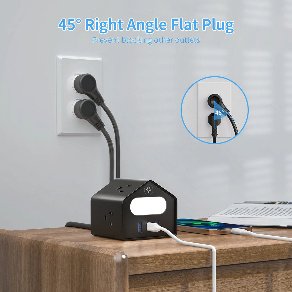 US-standard mini socket with PD18W fast charging, new and creative socket design, 2-meter extension cord, suitable for office,