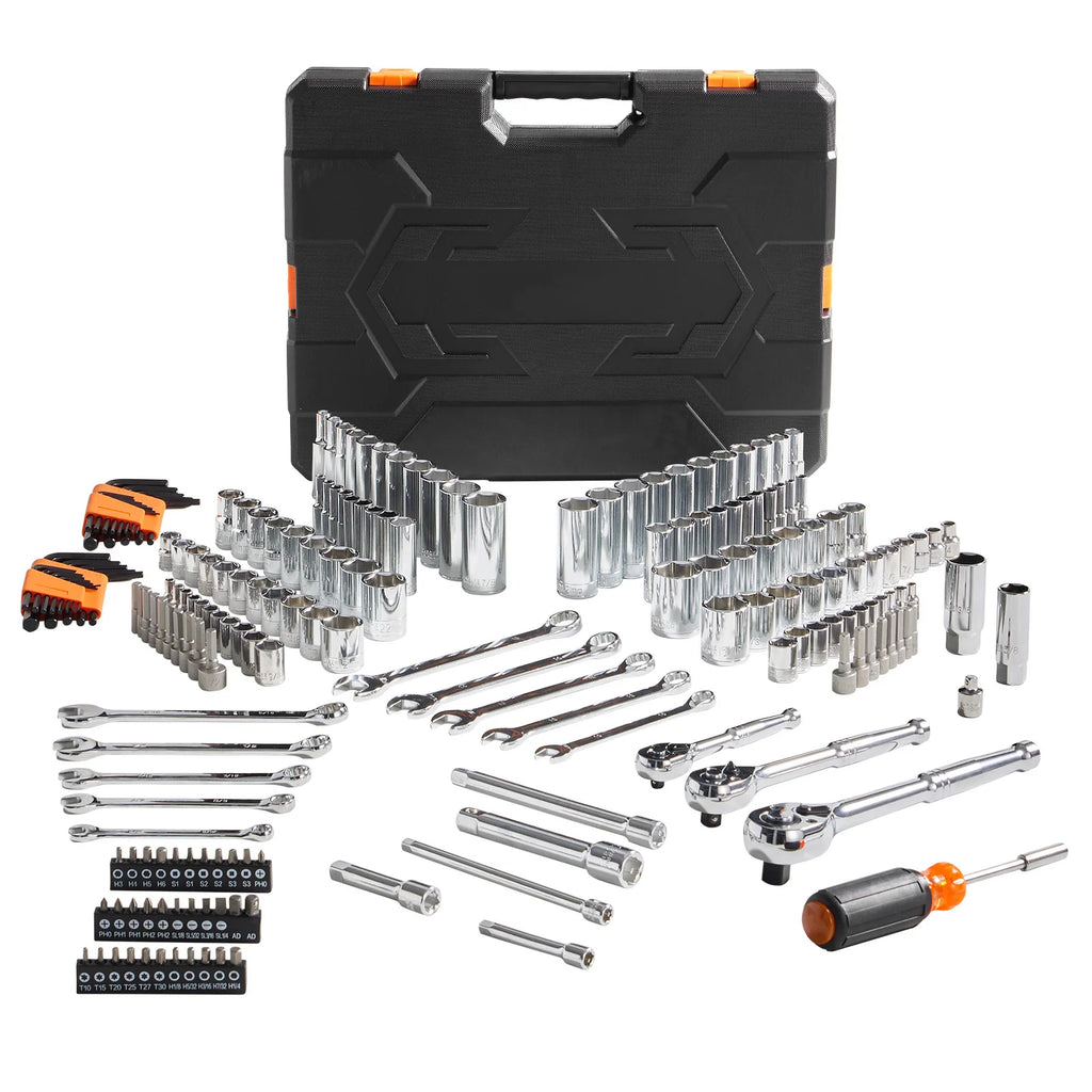 Mechanics Tool Set and Socket Set Deep and Standard Sockets 145/205 Pcs SAE and Metric Mechanic Tool Kit with Bits
