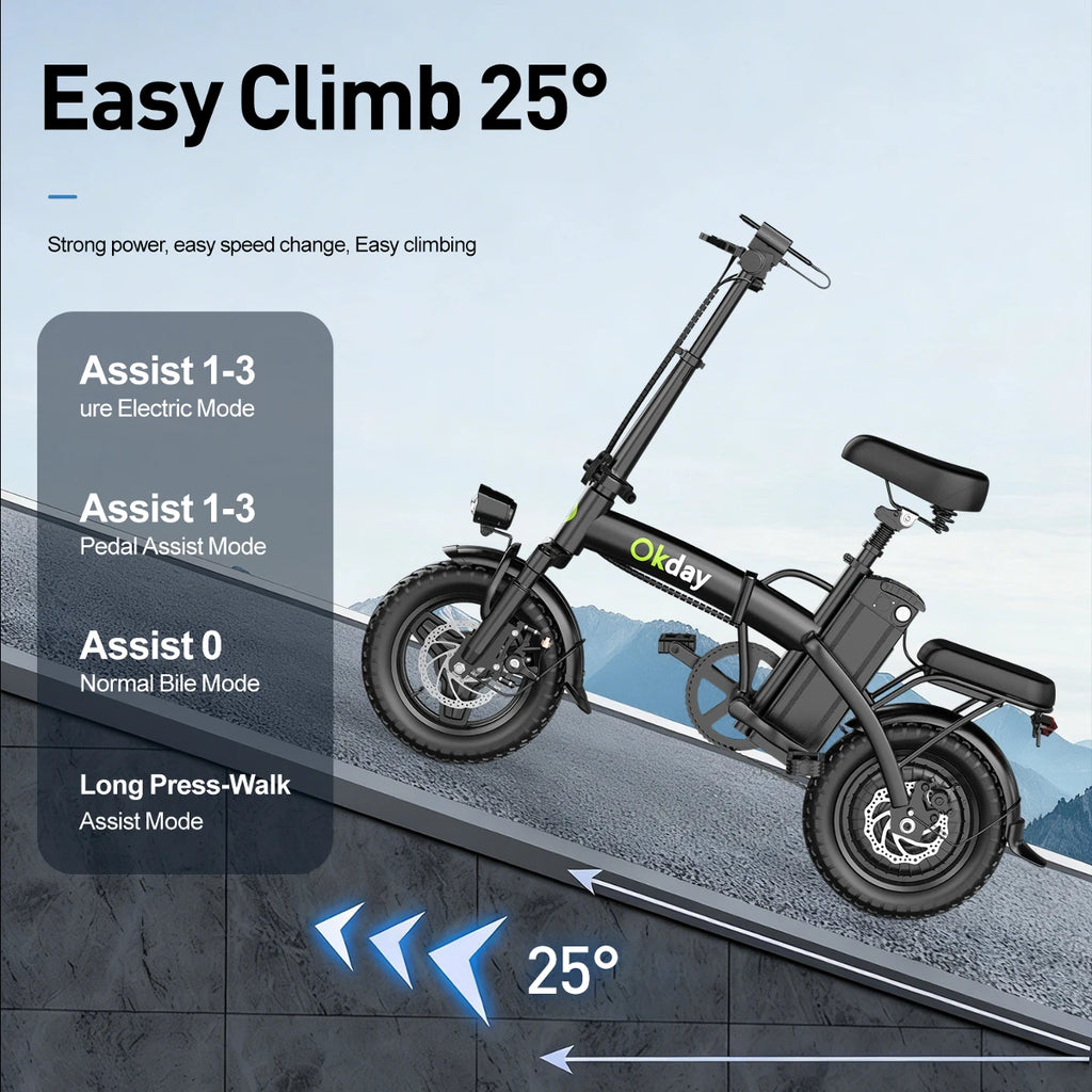 400W Foldable Electric Bike for Adults, 19 MPH, Long Range, 14" All-Terrain Tires, Dual Brakes,