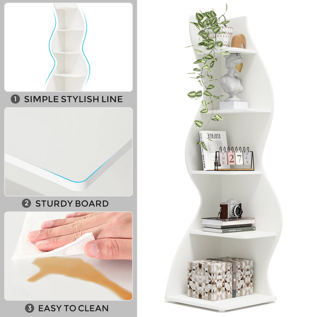 Corner Shelf, Modern 5-Tier Wall Corner Bookshelf, Stylish Corner Small Bookcase Storage Rack Plant Stand