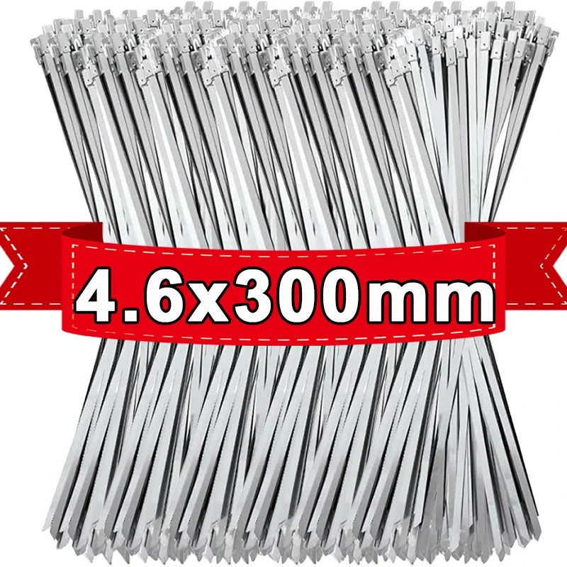 Metal Cable Ties Stainless Steel Self Locking Fastening Rings Heavy Duty Cables Tie Strap Exhaust Wrap Organizer For Home Office