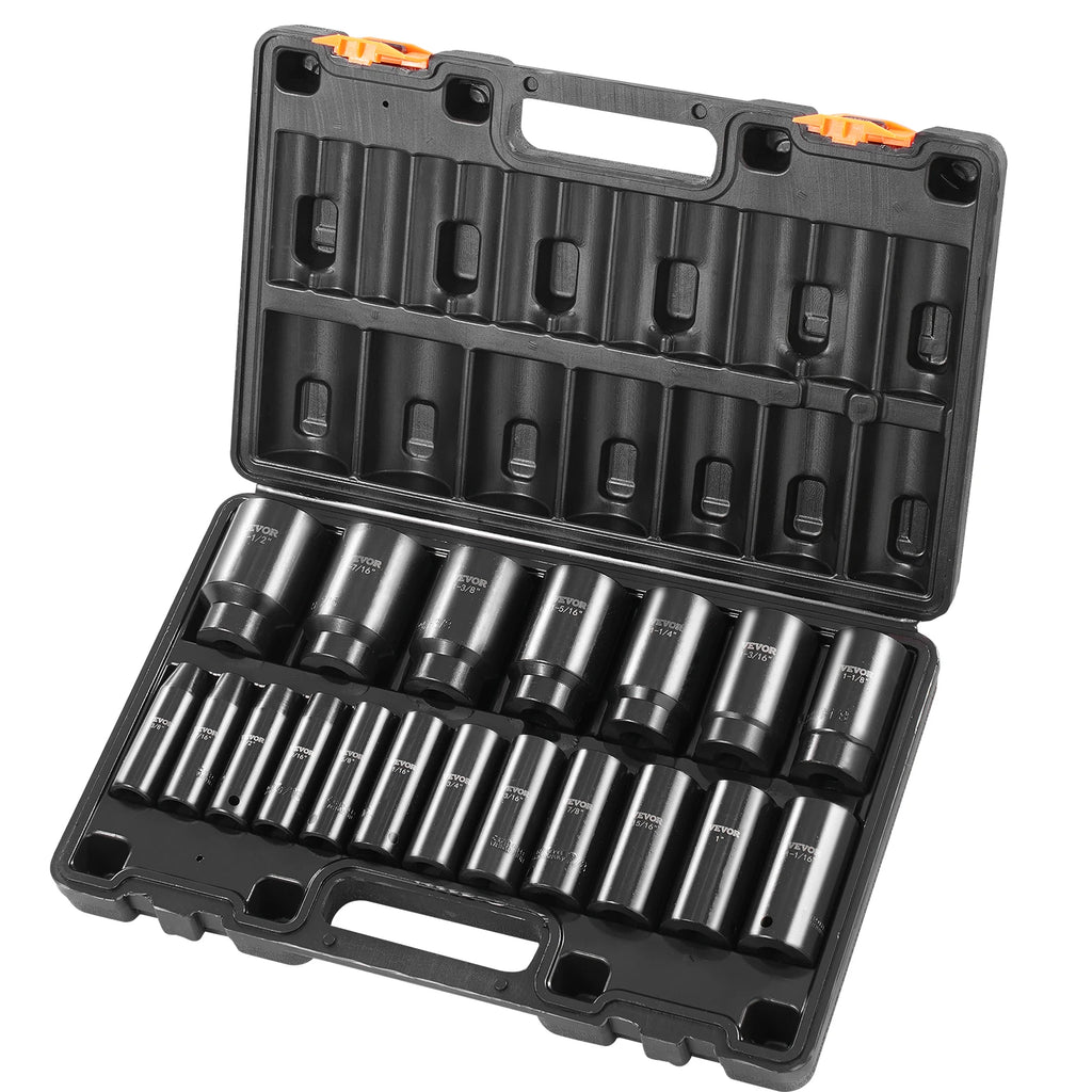 Impact Socket Set 1/2" Impact Sockets Deep Socket 6-Point Sockets 1/2 Inches Drive Socket Impact 3/8 inch 1-1/2 inch