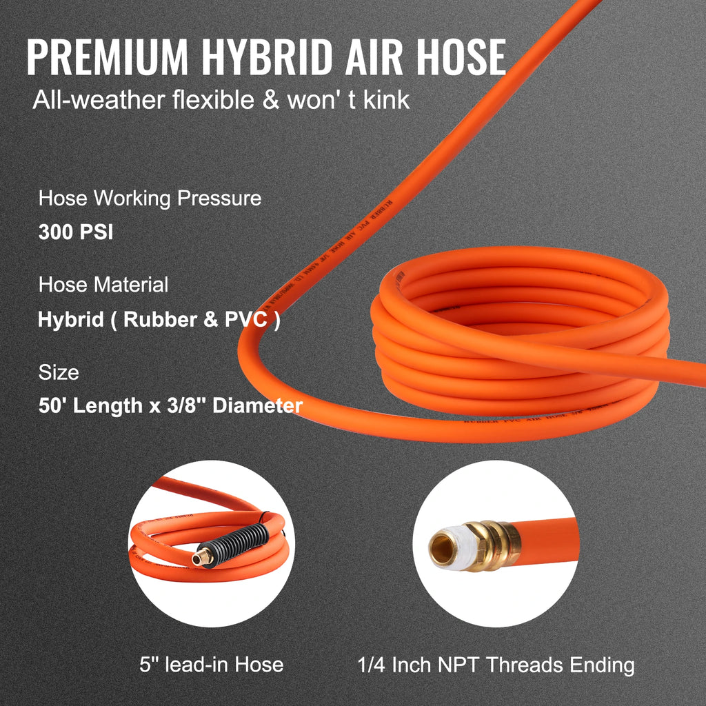50FT Retractable Air Hose Reel WallMount PVC Hose Automatic Rewinding Swivel Line Compressor for Automobile Maintenance