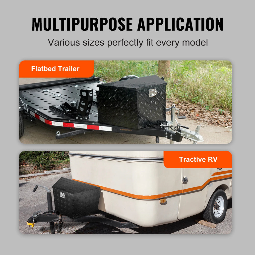 Trailer Tongue Box, Aluminum Alloy Diamond Plate Tongue Box Tool Chest, Heavy Duty Trailer Box Storage for Pickup Truck