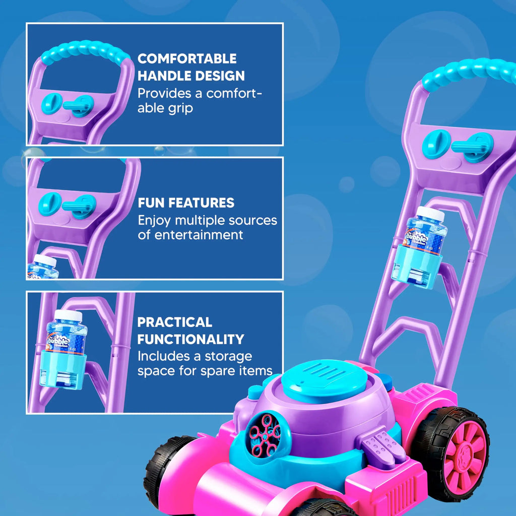Bubble Lawn Mower Bubble Machine Summer Outdoor Toys Pink Bubble Blower for Kids 3-6 Birthday Gifts