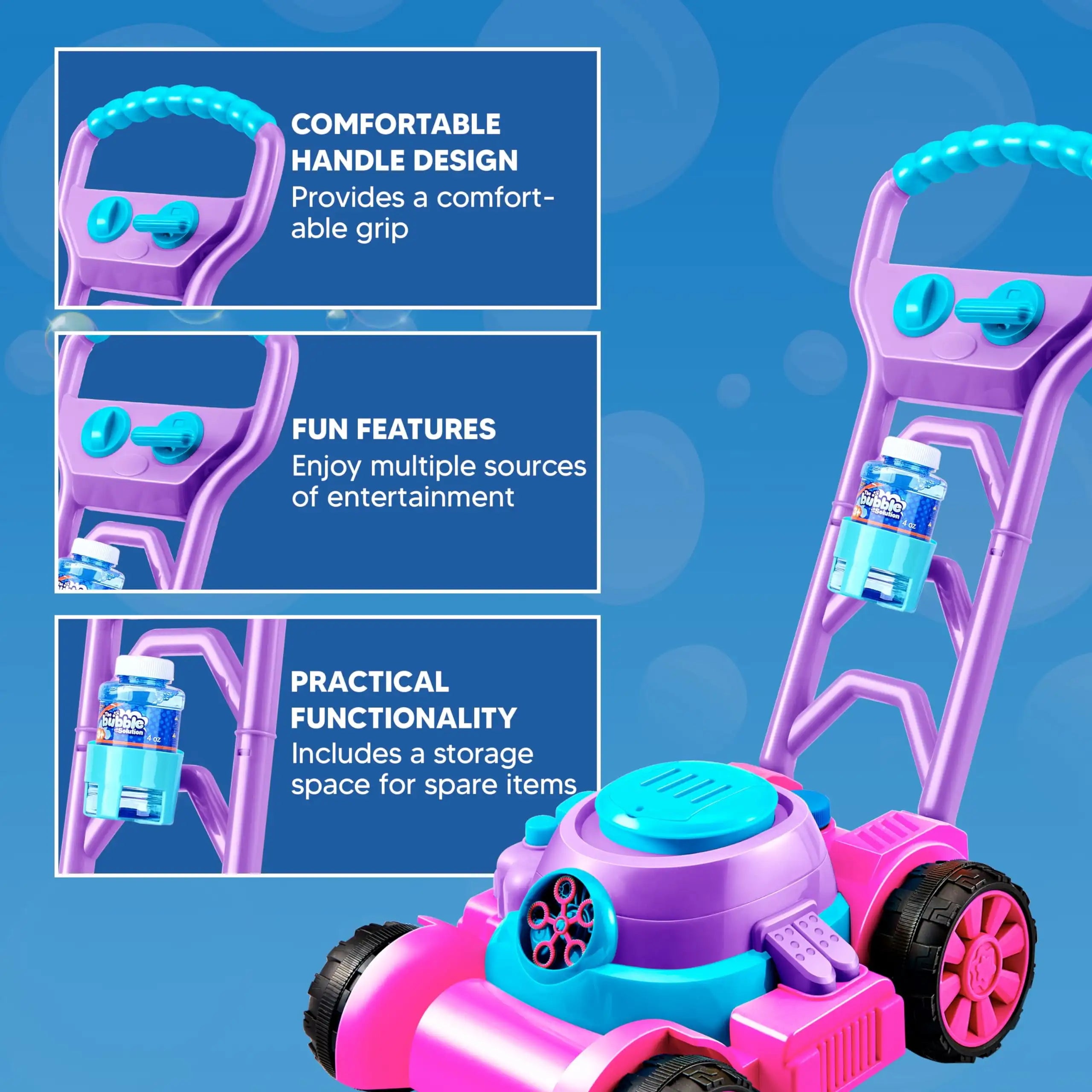 Bubble Lawn Mower Bubble Machine Summer Outdoor Toys Pink Bubble Blower for Kids 3-6 Birthday Gifts