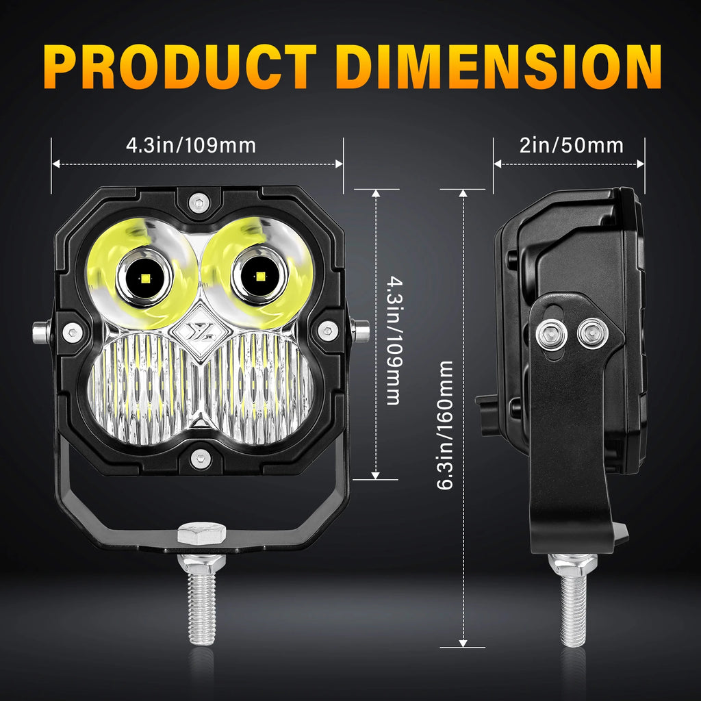 33‘’ 39.5‘’ 46‘’ 52’‘ 30W Cube LED Work Light Spot Flood Combo Beam 5500K Off-Road Driving Lamp for Car ATV UTV Truck Motorcycle