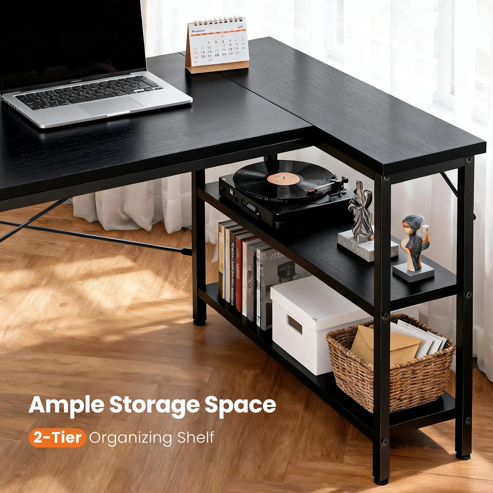 L Shaped Desk 47 Inch Computer Desk Gaming Furniture Corner Desks Home Office PC Table with Reversible Storage Shelves