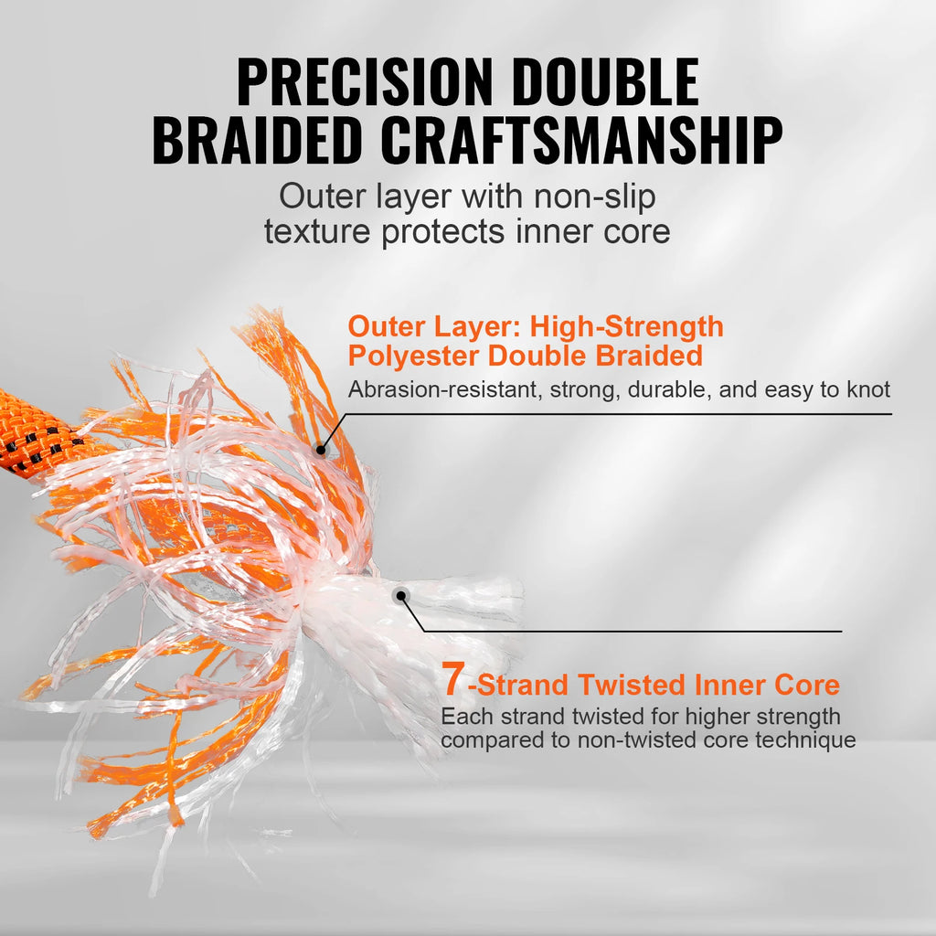 120ft Dual-Weave Polyester Cord 3/8 1/2in 48-Strand Multi-Use Rope for Arborist Activities Outdoor Adventures Versatile