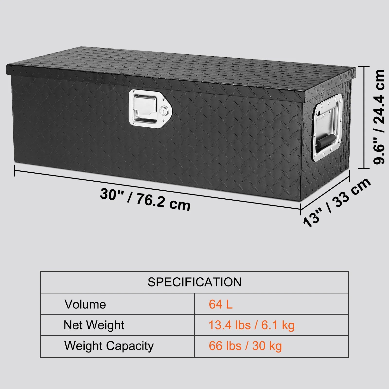 Heavy Duty Aluminum Truck Bed Tool Box, Diamond Plate Tool Box with Side Handle and Lock Keys for Pickup, Truck Bed, RV