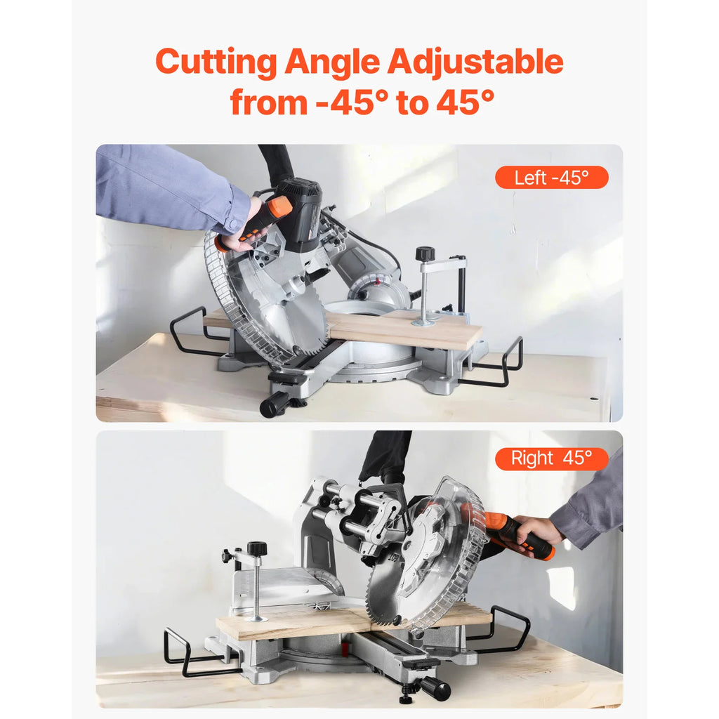 Sliding Compound Miter Saw 12-Inch Blade 15Amp Motor 60-Tooth Corded Double Bevel Sliding Miter Saw LED Alignment